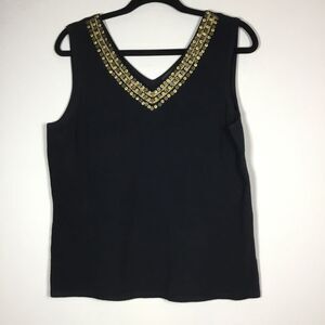 Sleeveless knit top with gold sequins datenight bling glam size L